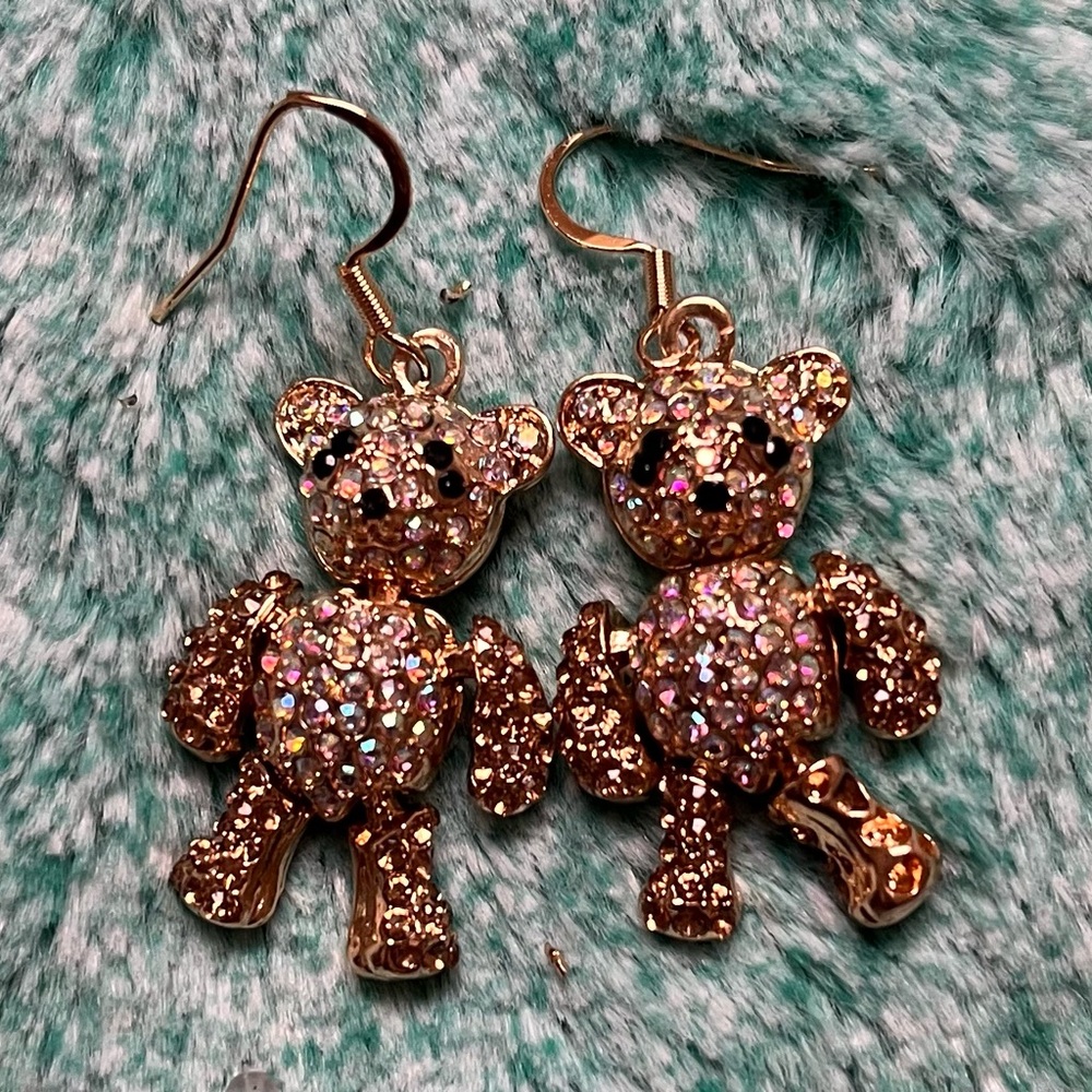 Gold color Teddy Bear Dangle Earrings